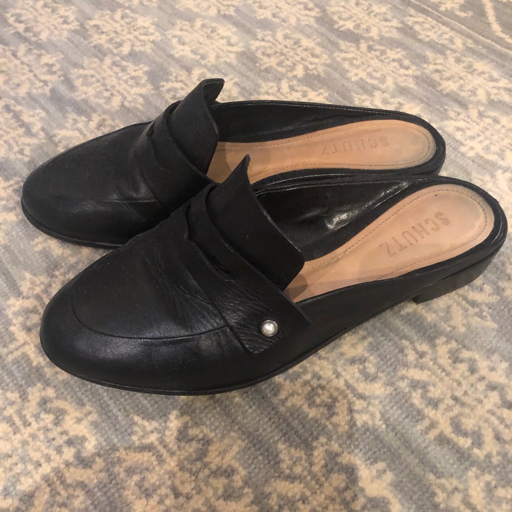 Schutz black leather slides